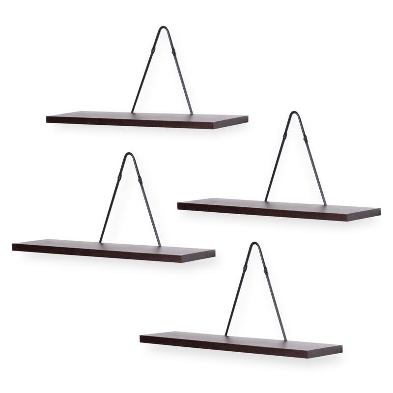 Rustic State Wall Mount Floating Shelves Wood with Triangle Bracket - Pack of 4