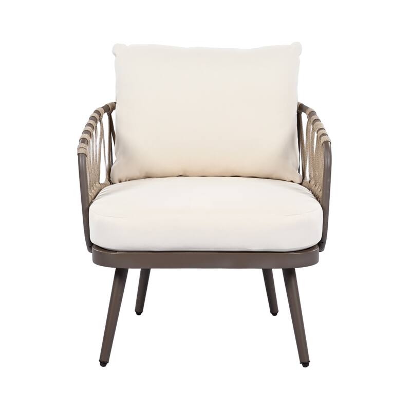 Christopher Knight Home - Elias 4-Piece Patio Conversation Set with Woven Rope Backrest and Coffee Table