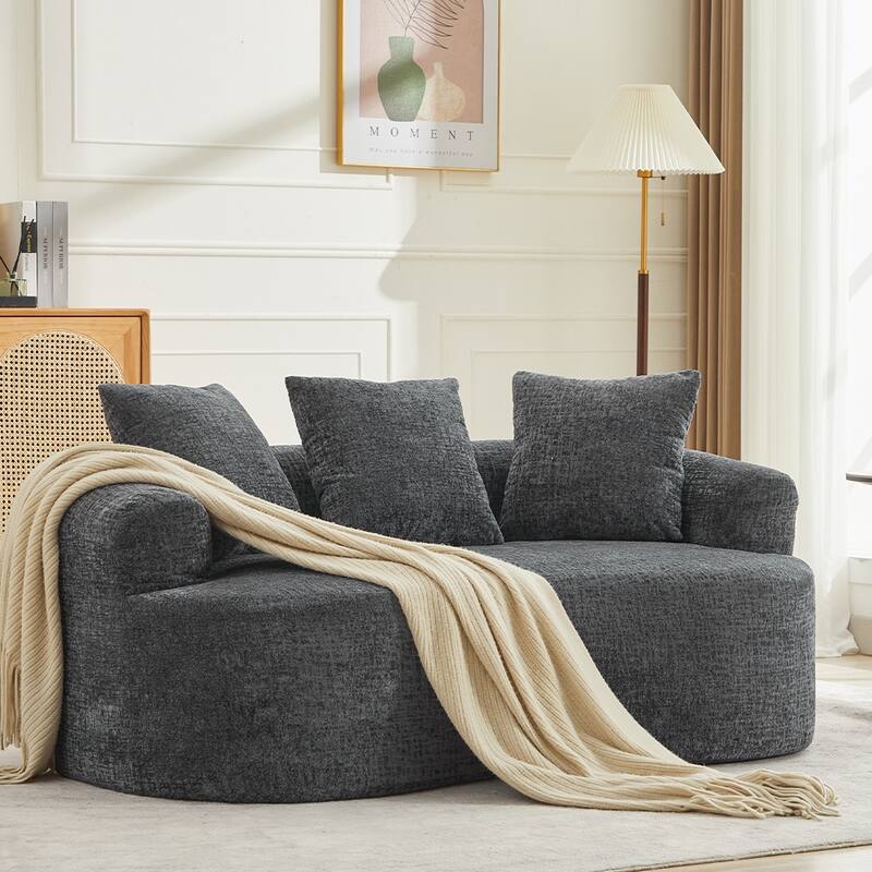 Grey Curved Loveseat 2-Seater Sofa Couch, Minimalist Sleeper Sofa Couch with Pillows for Living Room