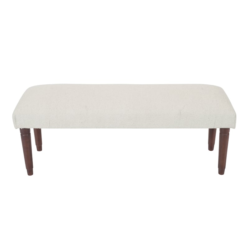 HomeRoots 47" Cream and Brown Boucle and Solid Wood Upholstered Bench - 47.00 in. x 18.00 in. x 16.00 in.