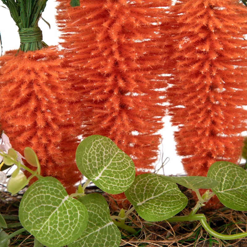 Standing Carrots on Floral Foliage Twig Log Easter Decoration - 2"