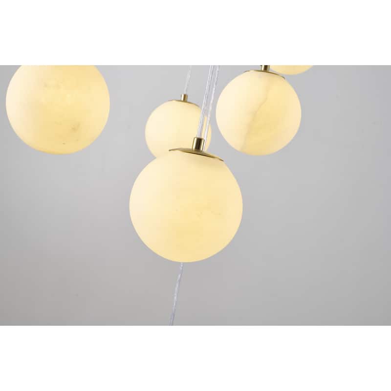 12-Light Brass Stainelss Steel Chandelier With Alabaster Pendants