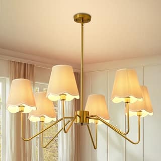 Boho Chandelier with Fabric Shade Farmhouse Brass Pendant Light for Dining Room Adjustable Hanging Light Fixtures