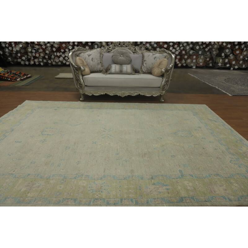 Vegetable Dye Wool Oushak Turkish Area Rug Floral Geometric - 12' 1'' X 8' 9''