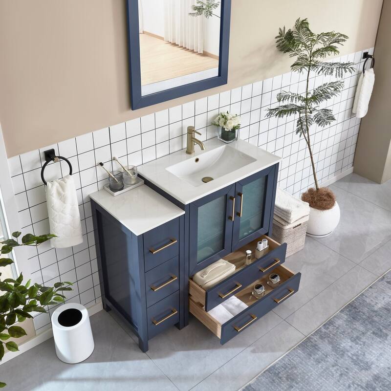 Vanity Art 42 Inch Single Sink Bathroom Vanity Set 5 Dove-Tailed Drawers 1 Cabinets 1 Shelf, Soft-Closing Doors with Free Mirror