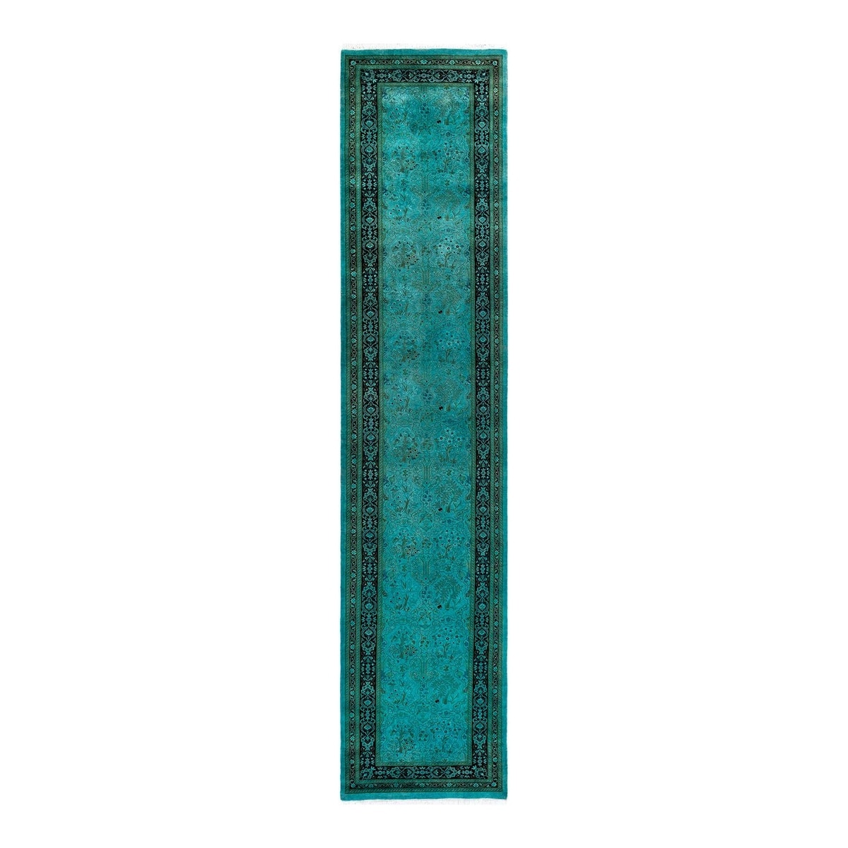 Overton Hand Knotted Wool Vintage Inspired Modern Contemporary Overdyed Blue Runner Rug - 2' 7" x 12' 4"