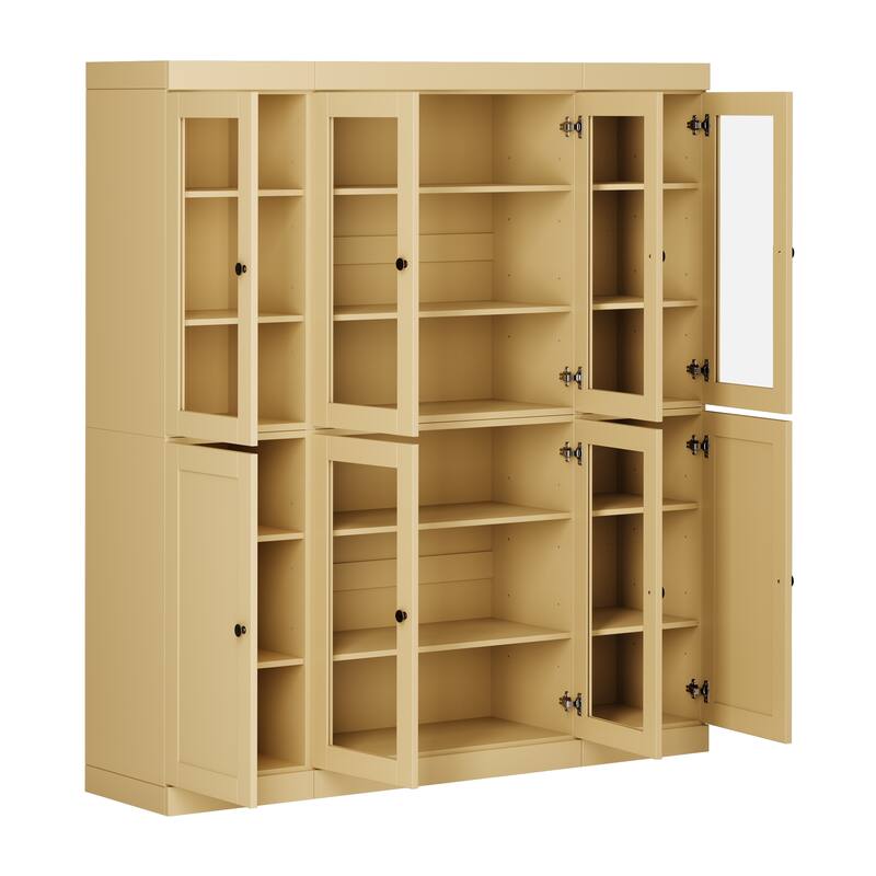 Palace Imports 100% Solid Wood 65" Pantry Cabinet with Clear Glass, Shaker Doors and Adjustable Shelves