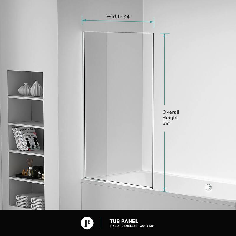 Frameless Fixed Tub Clear Tempered Shower Glass Panel