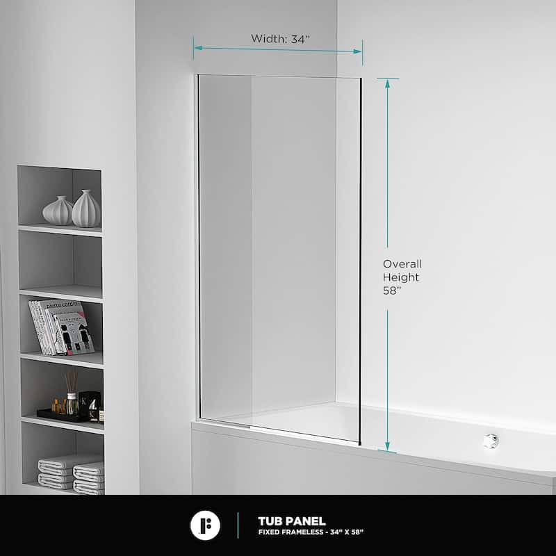 Full Frame Fixed Tub Clear Tempered Shower Glass Panel