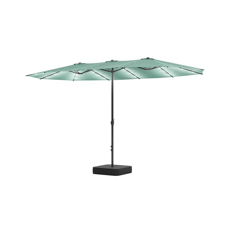 15ft Solar LED Double Patio Umbrella with Base, Extra Large Twin Outdoor Market Umbrella with 36 Lights, 180g Polyester Canopy