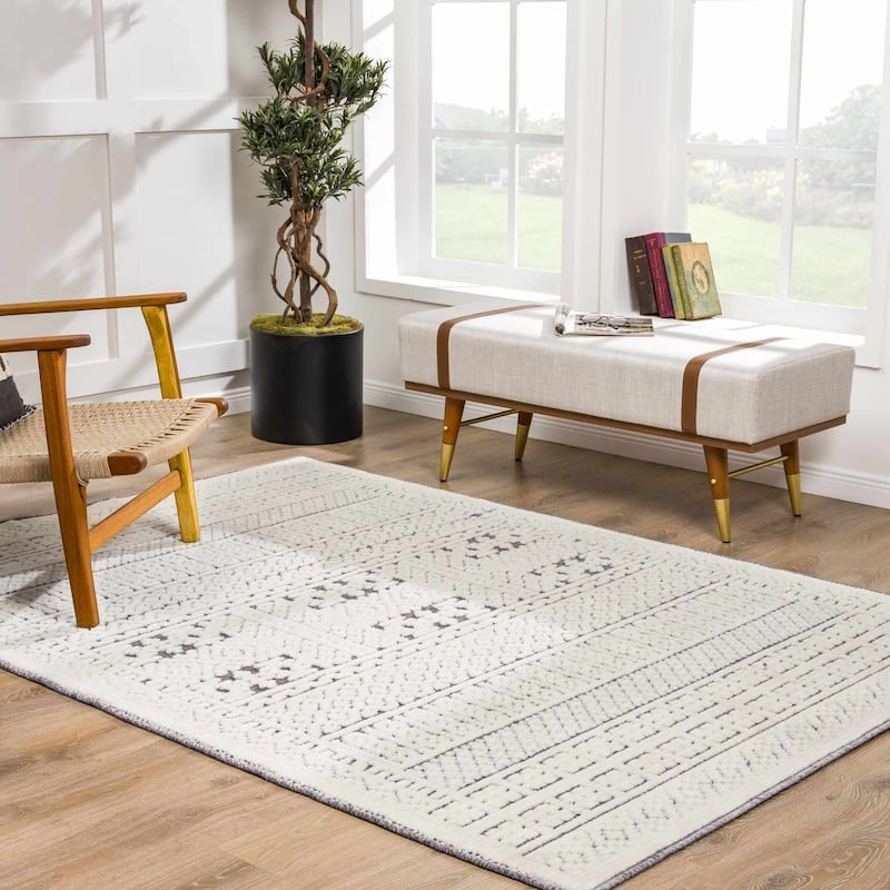 Hauteloom Bahar Living Room, Bedroom Machine Washable Area Rug - White, Off White - 2' x 2'10"