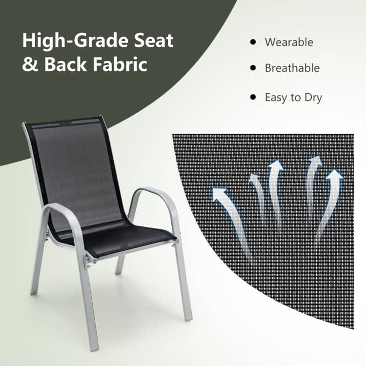 4 Pieces Stackable Patio Dining Chairs Set with Armrest - 29" x 21.5" x 35.5" (L x W x H)