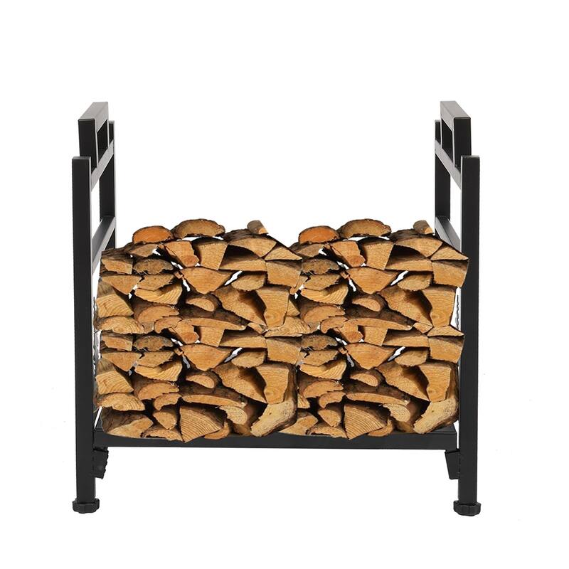 17.7" Single Layer Firewood Rack With Animal Pattern - Black