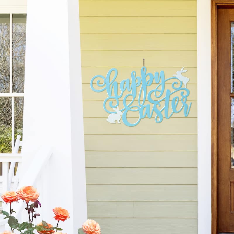 Glitzhome 24"L Metal Happy Easter Yard Stake Word Sign Wall Decor