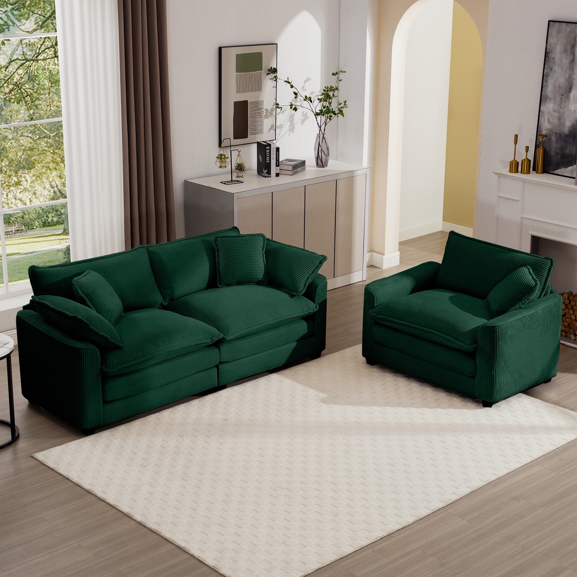 Roomfitters Mid-Century Modern 2-Piece Living Room Sofa Set, Set of 2 Couches with Loveseat and Accent Chair