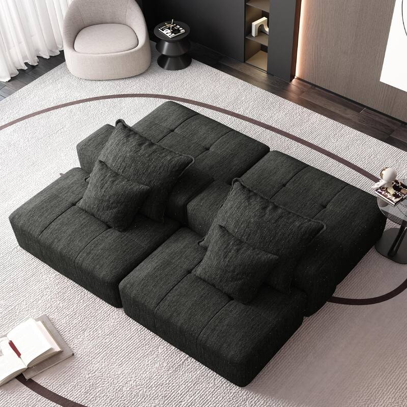 Modern 4 PCS DIY Combination Modular Sofa with 2 Ottoman, 2 seat & 4 Pillows