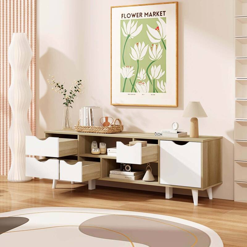 Costway TV Stand for TVs up to 55" with Storage 4 Drawers & 2 Open - See Details