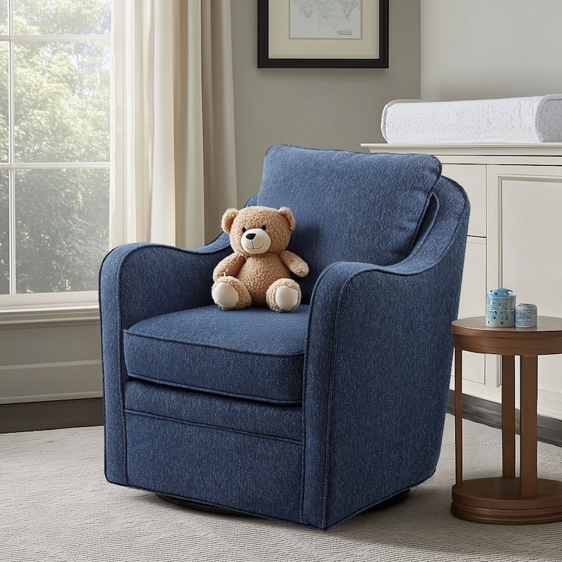 Madison Park Betty Upholstered Swivel Curved Armchair - Navy