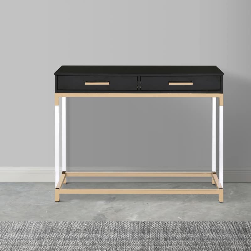 Metal Base Framed Console Table, Black and Gold