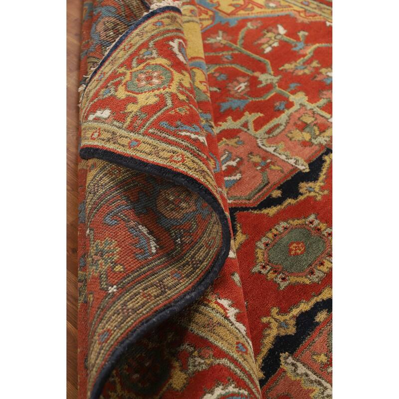 Hand Knotted Oriental 100% Wool Carpet Traditional Floral Red Heriz (serapi) Area Rug - 10' 1'' X 7' 11''