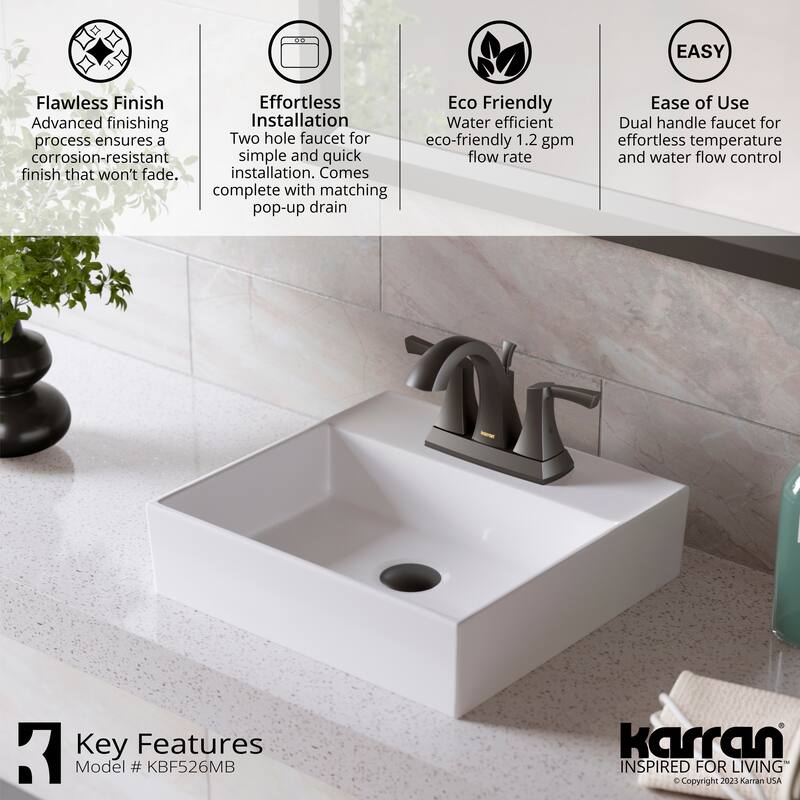 Karran Randburg KBF526 2-Handle Two Hole Centerset Faucet Bathroom Faucet with Matching Pop-up Drain