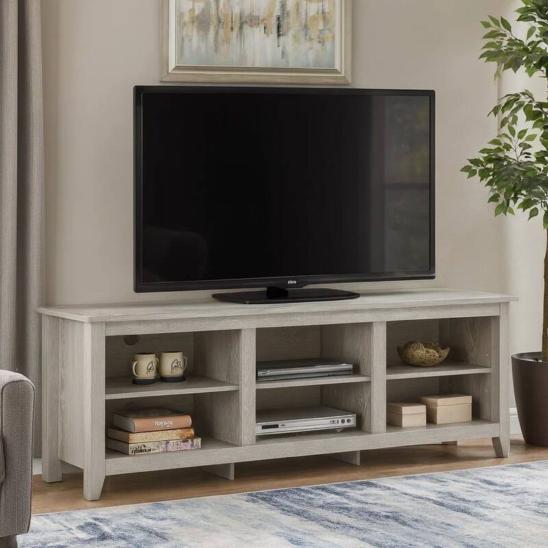 70 Inch TV Media Entertainment Console, 6 Adjustable Shelves, Dusty Gray