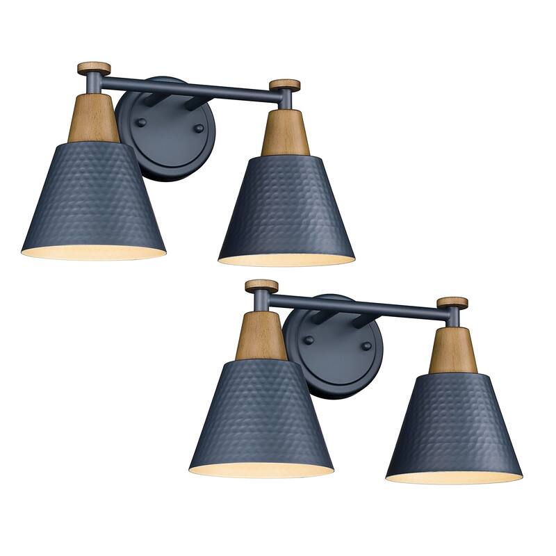 Modern Bathroom Vanity Light, Hammered Metal Shade - 2 Pack - Blue-2 Light