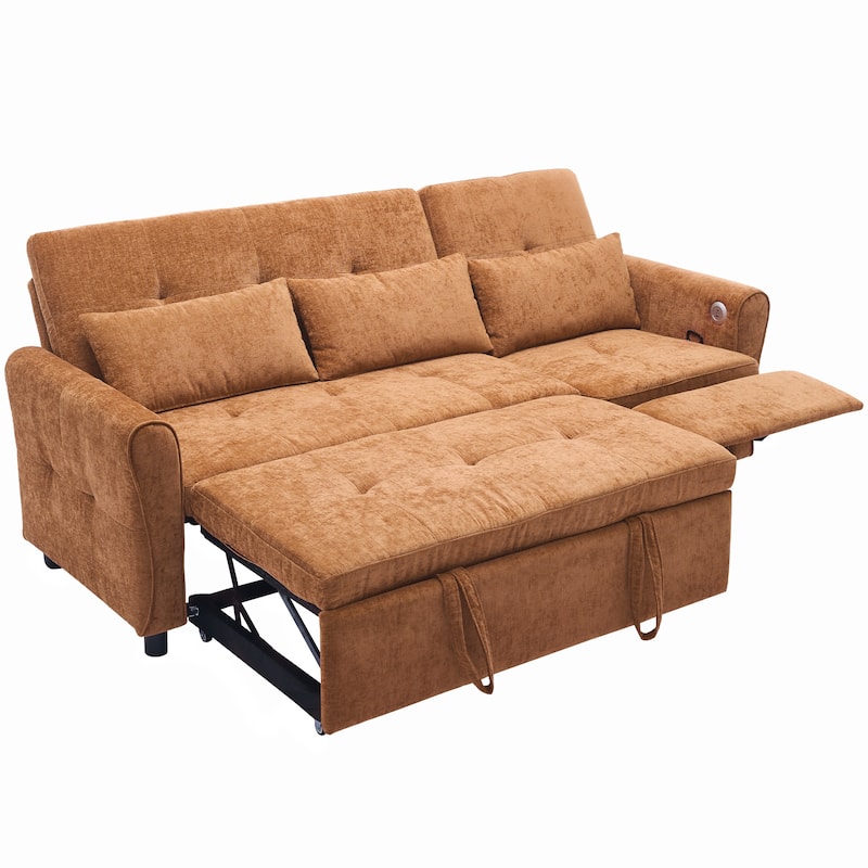 2-in-1 Chenille Sleeper Sofa, Living Room 3 Seater Sofa with a Reversible Recliner Sofa