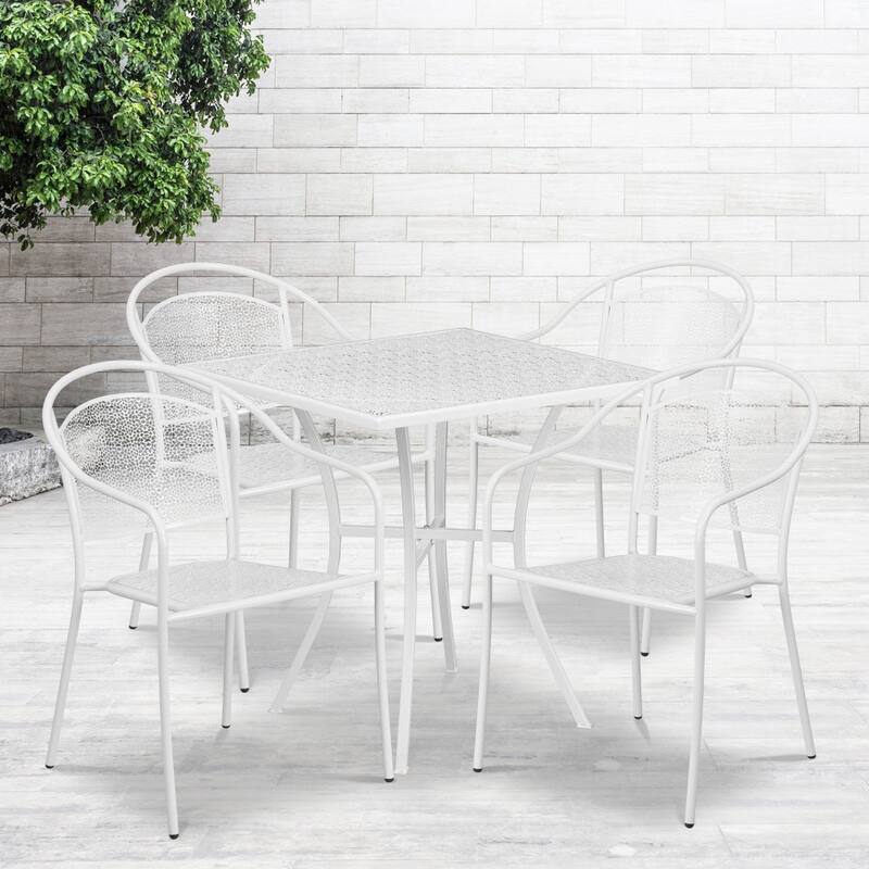 28'' Square Indoor-Outdoor Steel Patio Table Set with 4 Round Back Chairs