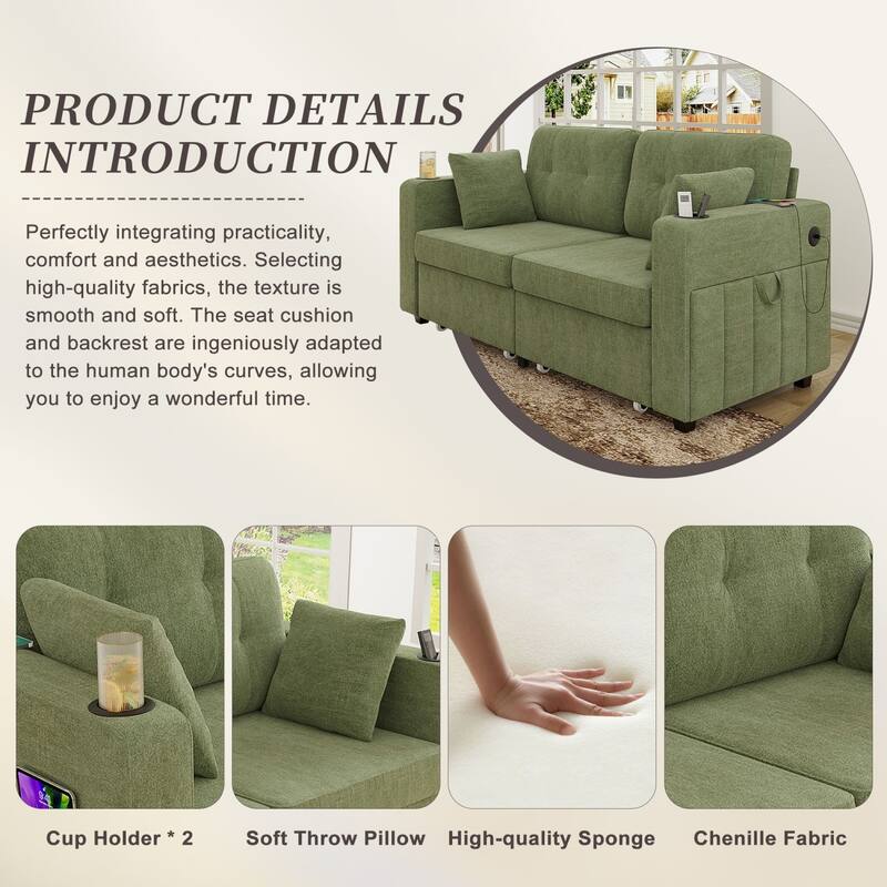 67.76" Chenille 3-Seater Sofa with USB Ports and Storage