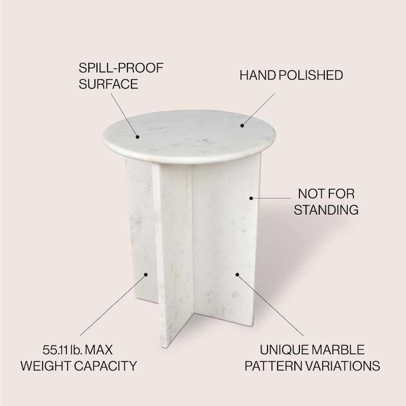 Cecil 17.75" Contemporary Natural Marble Handmade X-Shaped End Table, by JONATHAN Y.