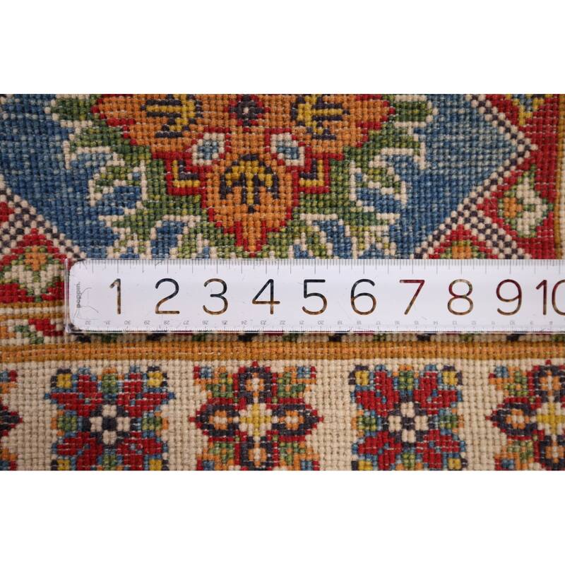 Blue Geometric Kazak Oriental Foyer Rug Hand-Knotted Wool Carpet - 2'0" x 2'9"