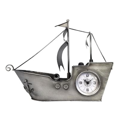 Sailing Ship Metal Table Clock-Silver - 15.3*11.8*4.3