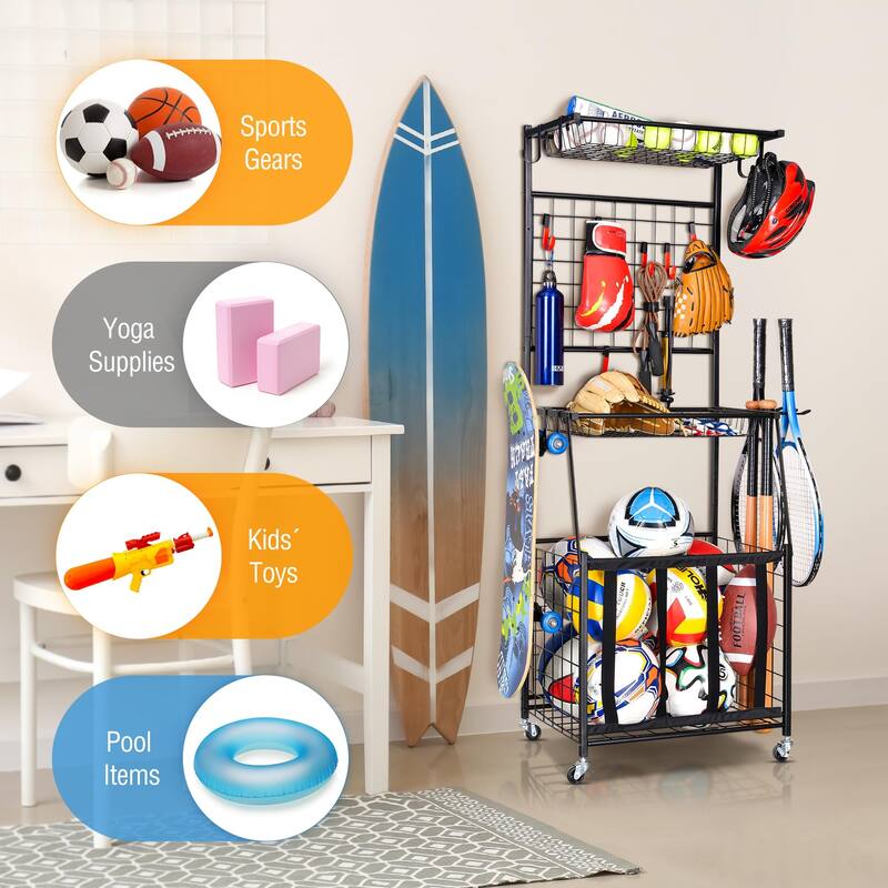 Multi-Functional Garage Storage Rack for Sporting Goods and Toys