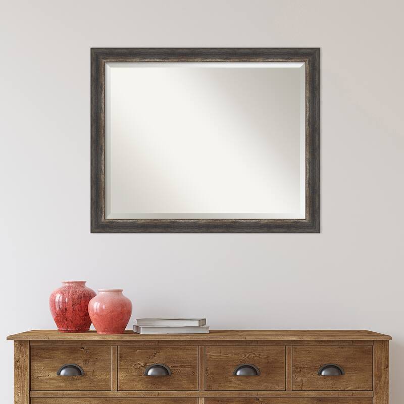 Beveled Bathroom Wall Mirror - Bark Rustic Char Frame