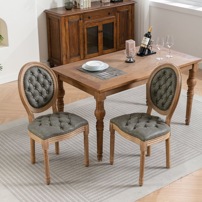 Dining Chair with Nailhead Trim Solid Wood Frame Antique Painting Style Set of 2 - as picture - Olive Green