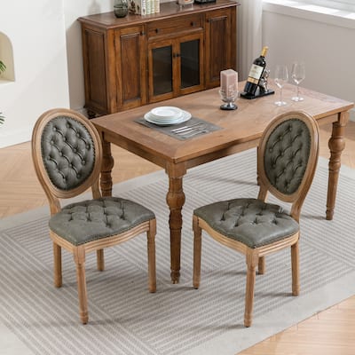 Dining Chair with Nailhead Trim Solid Wood Frame Antique Painting Style Set of 2 - as picture
