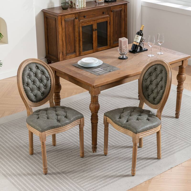 Mid-century Modern Dining Chairs Set of 4, PU Leather High-end Tufted Dining Room Chair with Nailhead Trim Solid Wood Legs