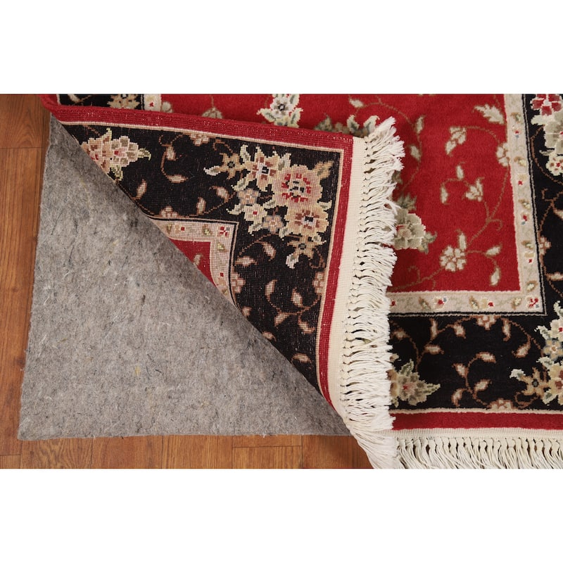 Red Floral Tabriz Chinese Runner Rug Handmade Wool and Silk Carpet - 2'5" x 8'1"