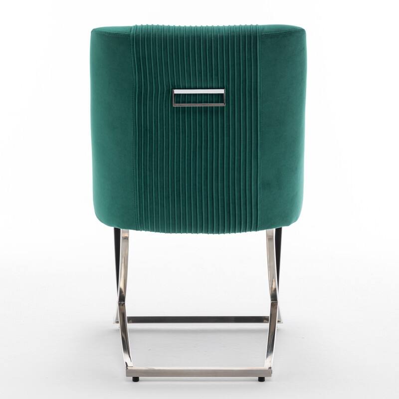 Modern Contempoary Velvet Dining Chair Set of 2 with Metal Frame Legs and Back Pull