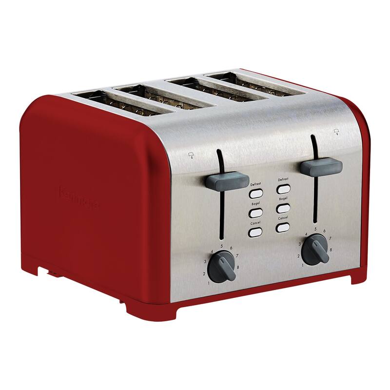 Kenmore 4Slice Red Stainless Steel Toaster, Dual Controls, Wide Slot