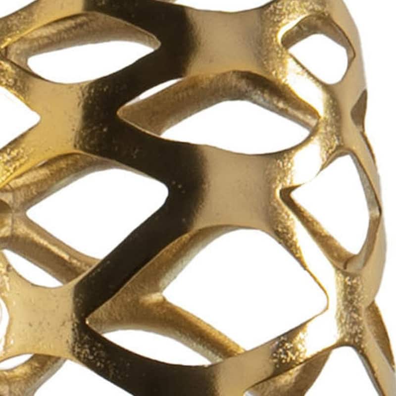 31" Gold Aluminum Pierced Geometric Cylinder Floor Vase - 9.00