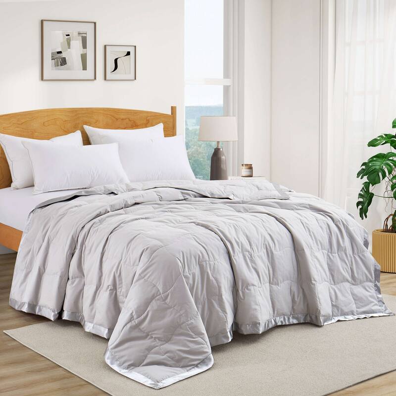 Soft Down Oversized Blanket with Satin Trim for Bed 100% Cotton - King - Gray