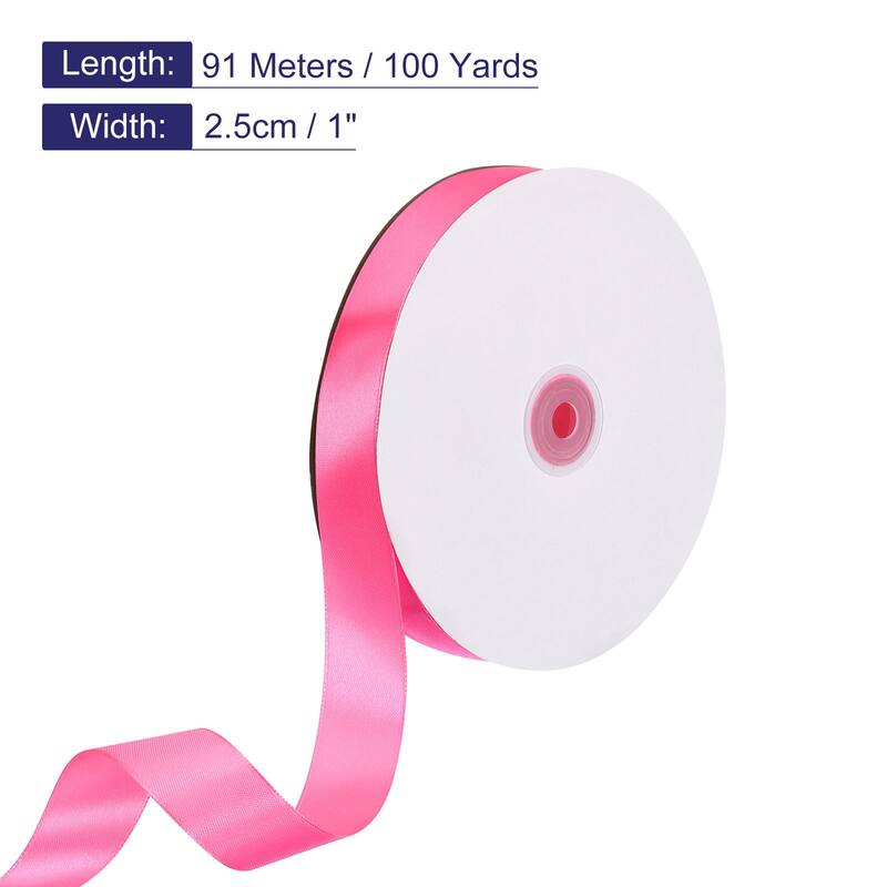 Satin Ribbon, 100 Yards Single Face Polyester Satin Ribbon - Fuchsia - 1 Inch