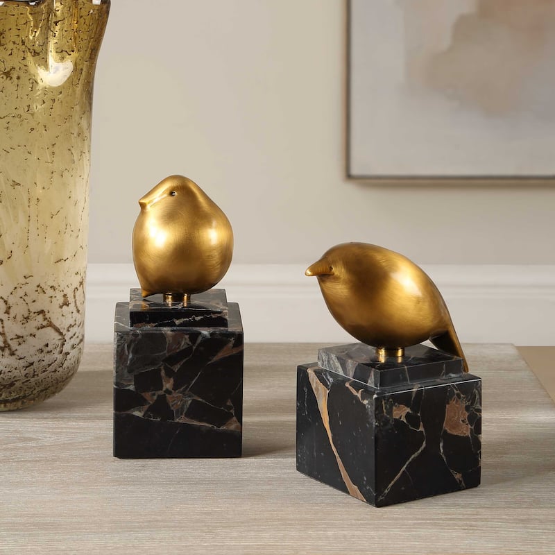 Uttermost Golden Finch Bird Figurines (Set of 2) - 3.00" W x 6.50" H x 3.00" D