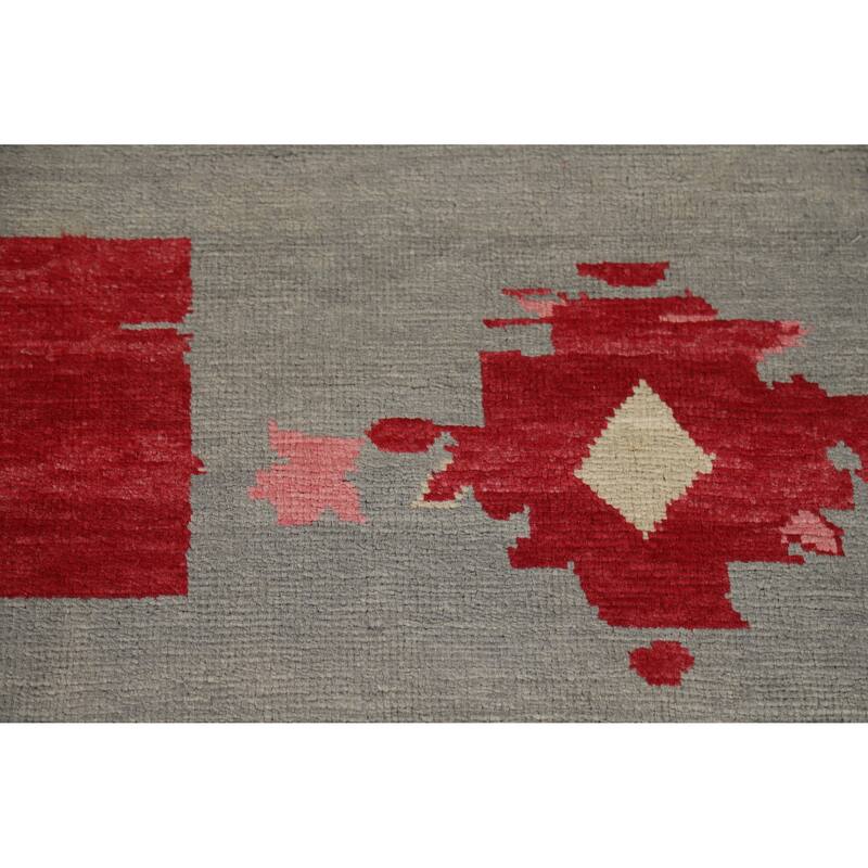 Hand Knotted Oriental 100% Wool Carpet Modern Geometric Greys & Charcoal Gabbeh Area Rug - 9' 1'' X 6' 0''