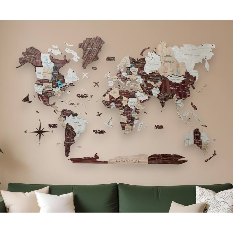 HomeRoots 47" X 79" Brown and Beige Wood World Map Hanging Dimensional Sculpture - Beige/Brown - 79.00 in. x 47.00 in.  x 0.47 in.