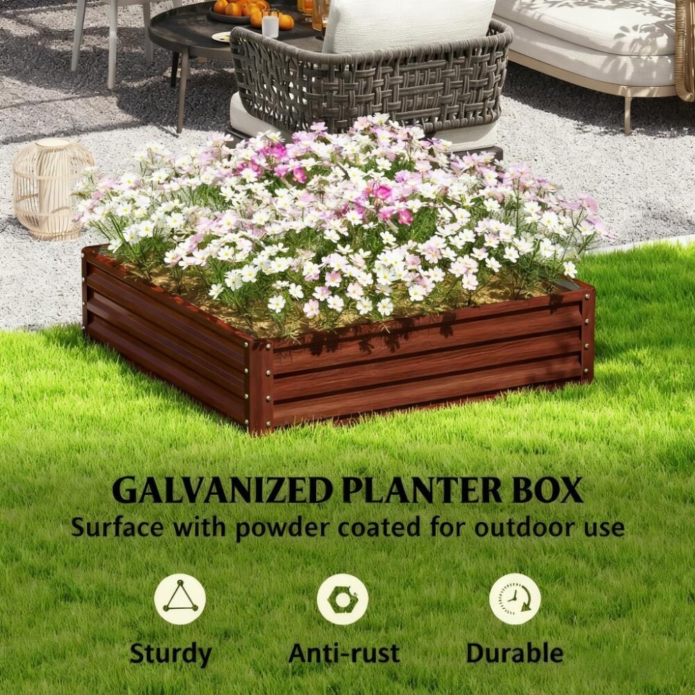Outdoor Garden Bed with Open Bottom, Planter Box, Galvanized Steel