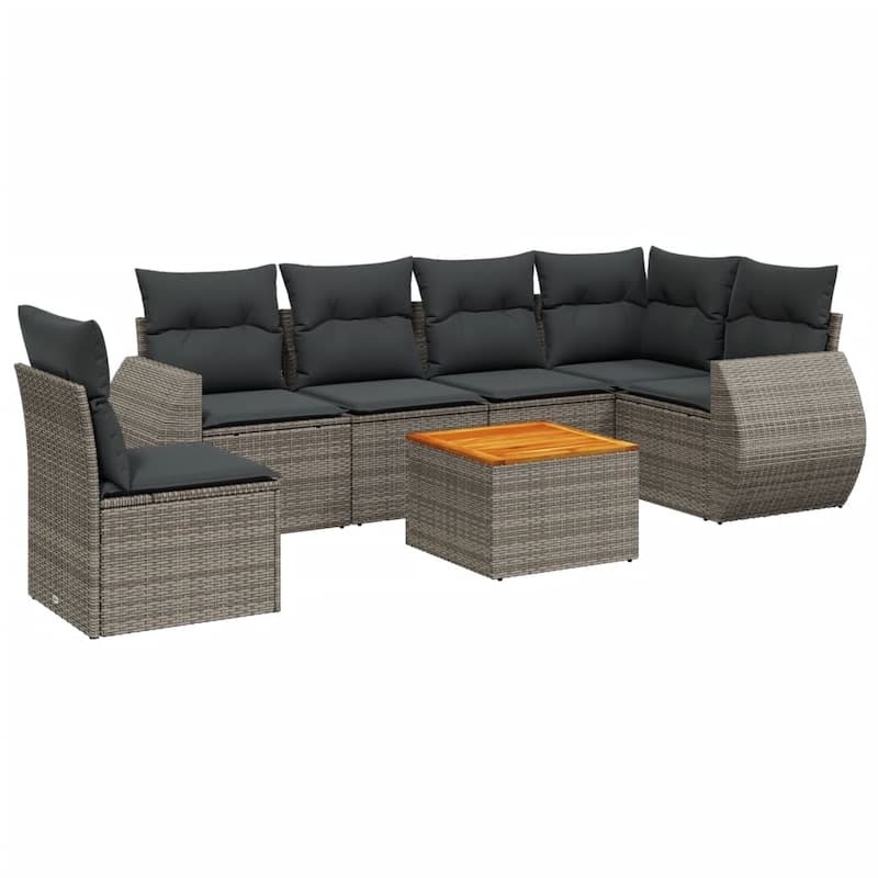 vidaXL Patio Sofa Set with Cushions Outdoor Furniture 7 Piece Poly Rattan