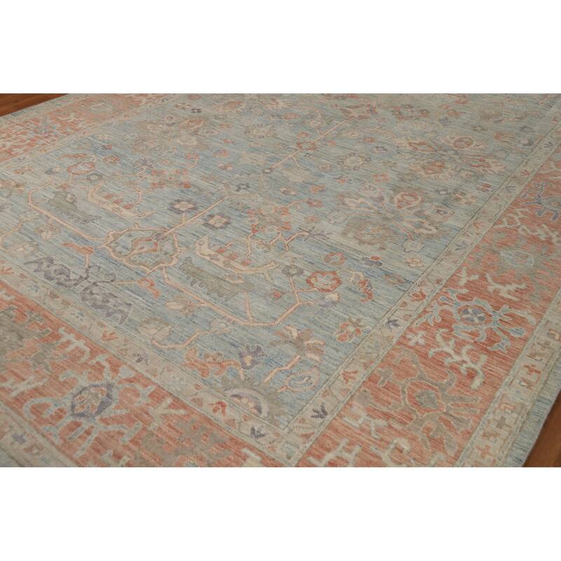 Hand Knotted Oriental 100% Wool Carpet Transitional All-Over Navy Blue & Blues Oushak Area Rug - 12' 2'' X 9' 0''